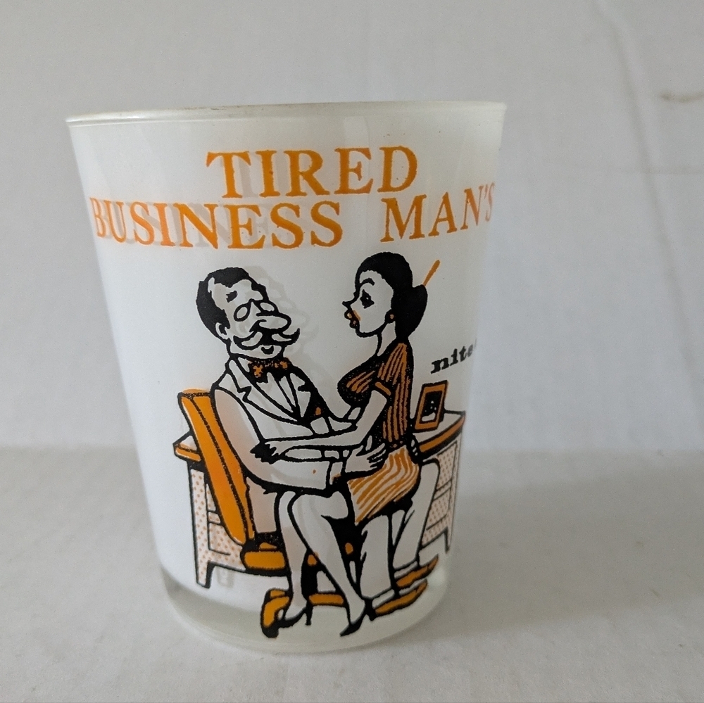 Vintage 60s whiskey cocktail glass tired business man